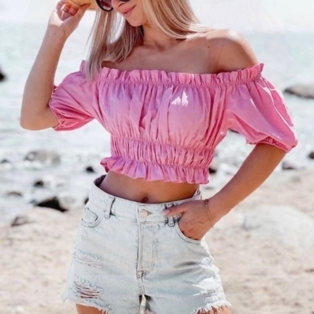 Zara NWT stretch poplin crop top pink bloggers favorite pink